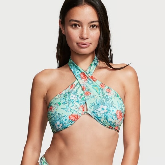 Victoria’s Secret Green Floral Butterfly Halter Bikini High Waisted Cut Out - Picture 1 of 14